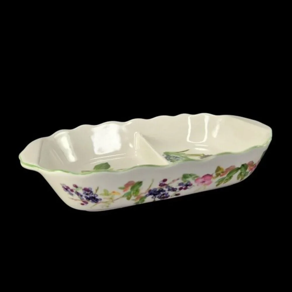 Charter Club Wild Flowers Divided Serving Dish Bowl Vegetable Flowers Border Vtg